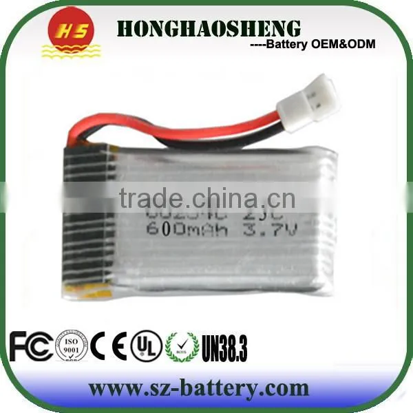 HOT!!! 2015 most popular li-ion battery 25c 3.7v 600mah 802540 polymer li-ion battery 802540 3.7v 600mAh 25C or syma X5c