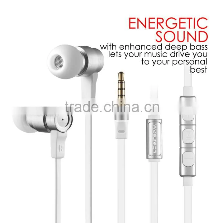 Wallytech W805 Metal in Ear Earphones with Built-in Mic Tangle-free Wired Headset Earbuds for Apple IOS for Samsung
