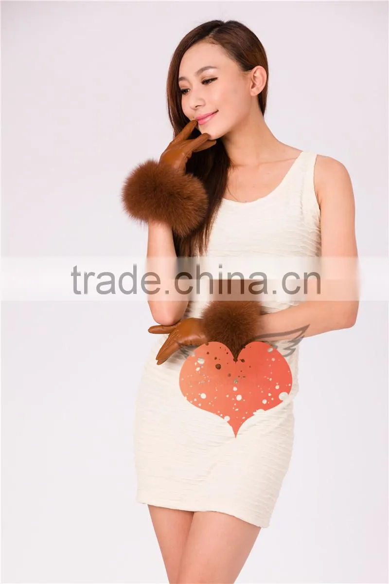High-end Italian Brown Windproof Sheepskin Plain Style Fur Lined Leather Gloves