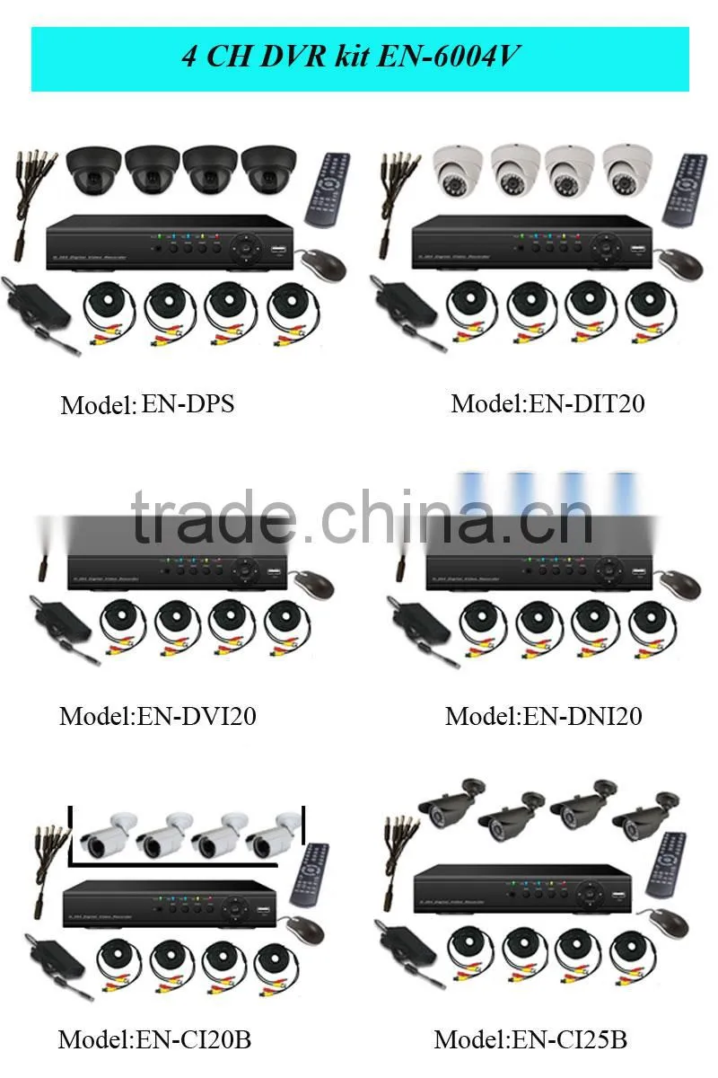H.264 4ch dvr combo cctv camera kit/Indoor standalone cctv camera 4ch dvr kit cctv dvr kit