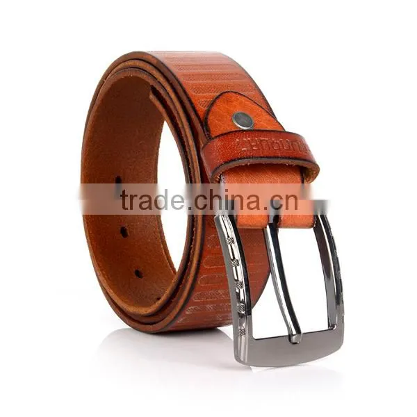 Gun Color Pin Belt Buckle Tan Cowhide Custom belt buckle Leather Belt