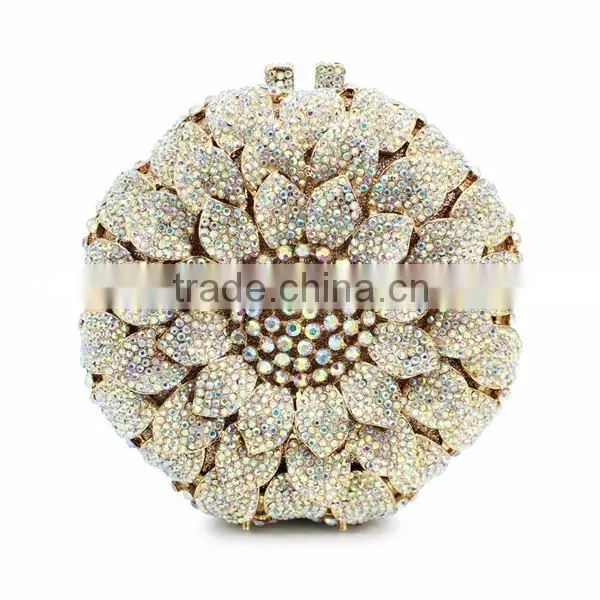 new design sunflower pattern hard box crystal stone evening bag evening clutches (88165A-AB)