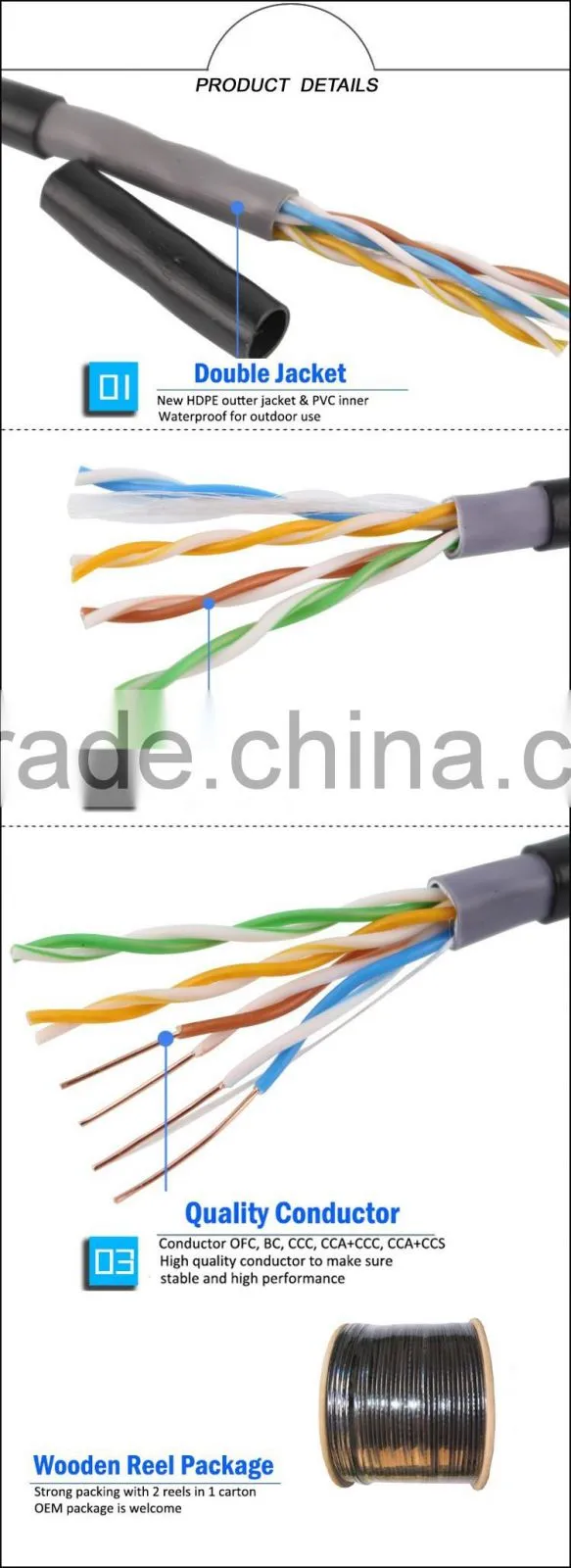 CCA+CCS conductor fluke tested 4pairs utp cat5e indoor /outdoor networking lan cable