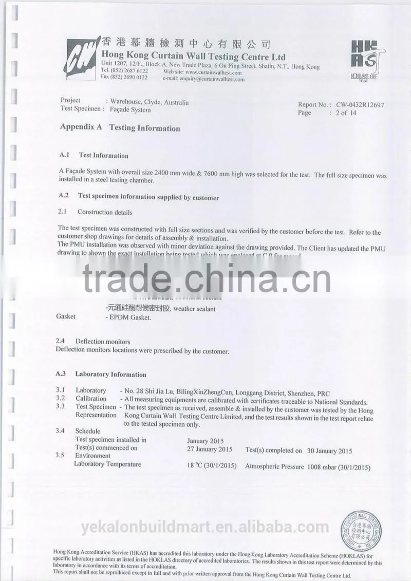 Yekalon hot selling and to quaility exposed frame glass curtain wall