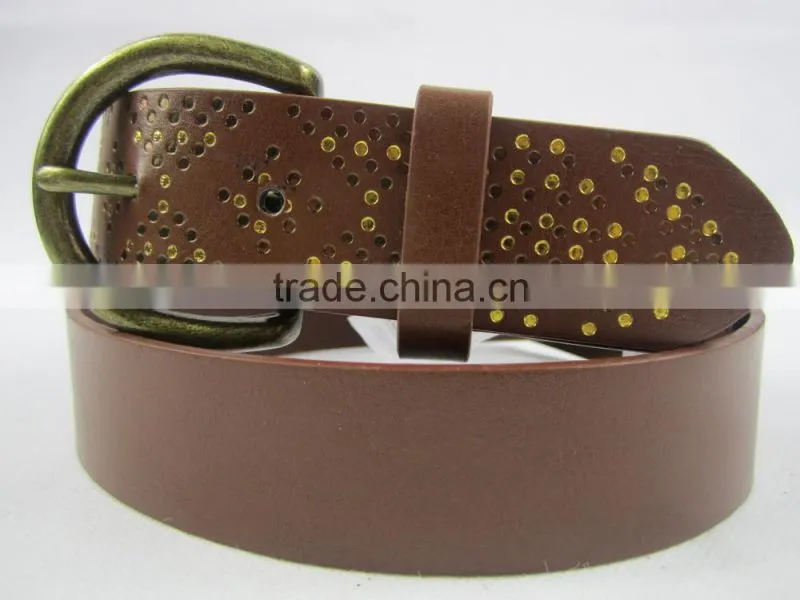 unsex PU fashion leather with geometry pattern with pin alloy buckle belt munufacturer belt