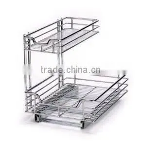 Kitchen Bathroom Utility Room Two-Tier Chrome Sliding Cabinet Shelf Organizer
