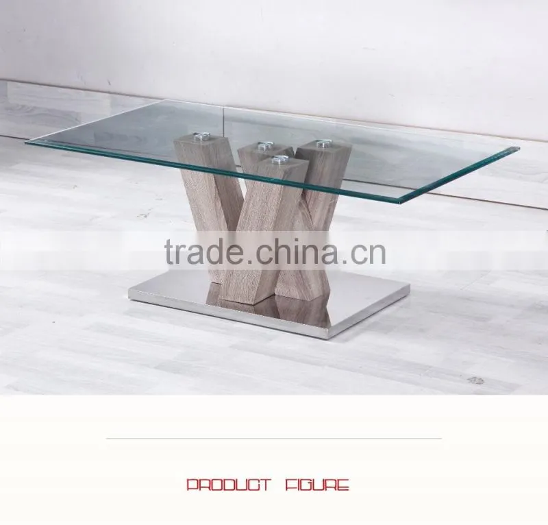 Rectangle glass top wood frame centre table