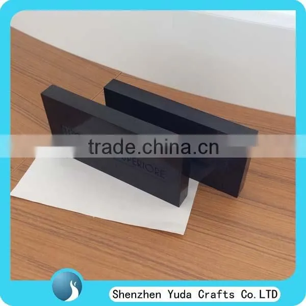 exquisite acrylic logo display solid clear block with brand name, factory made printed trademark block