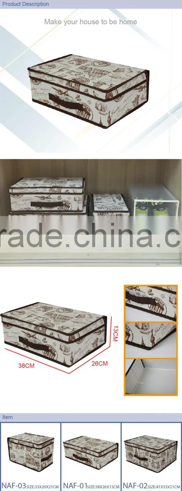 New Fashion Textile Organzier Non Woven Storage Box Foldable