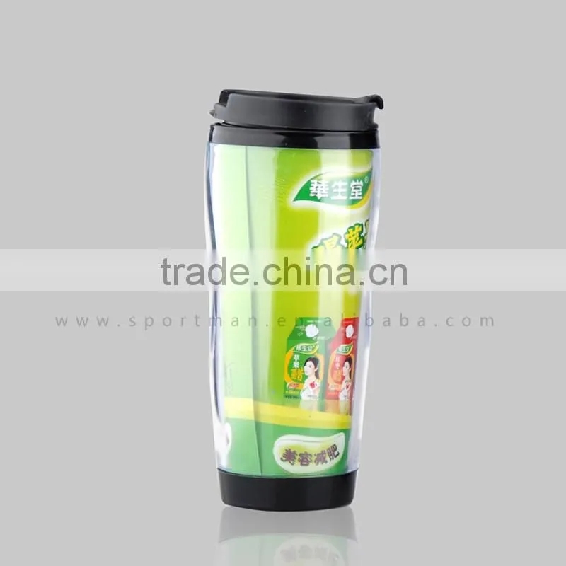 Non-spill stainless steel travel mug with logo imprint 16oz paper insert coffee mug vacuum&thermos flask mug