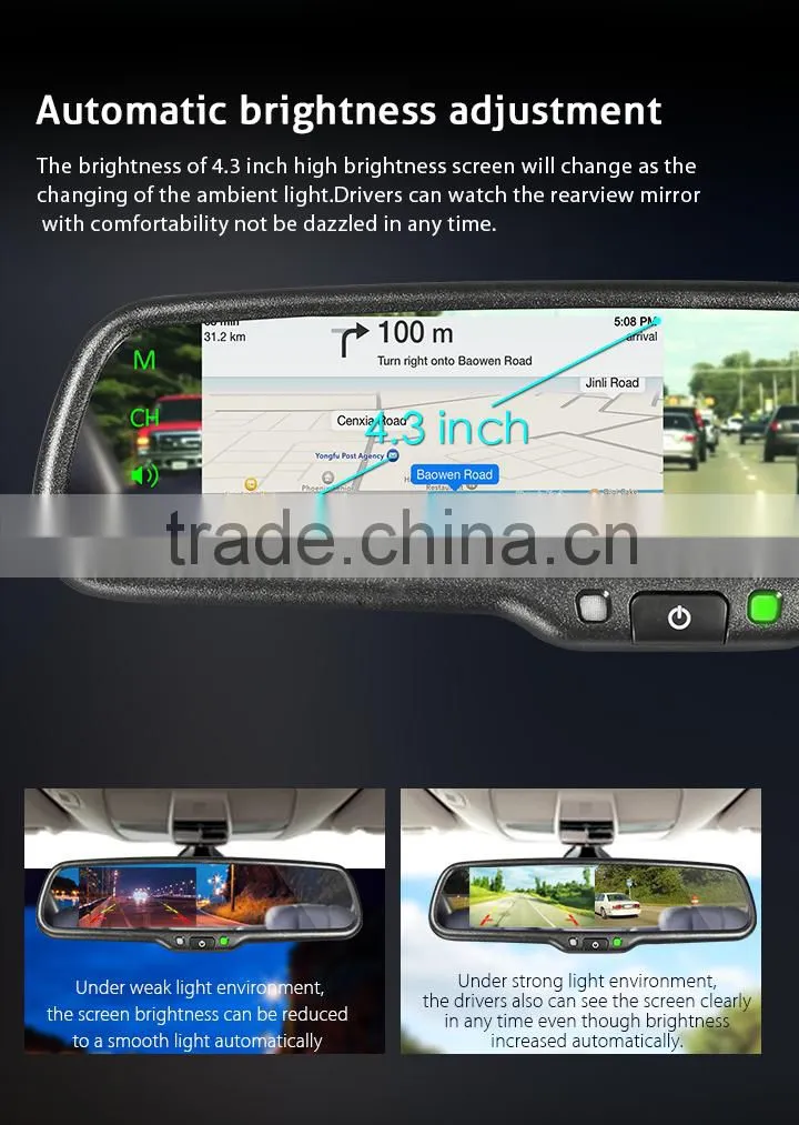Newest Car mirror link monitor germid rearview mirror supports 4.3 inch lcd monitor with security camera system