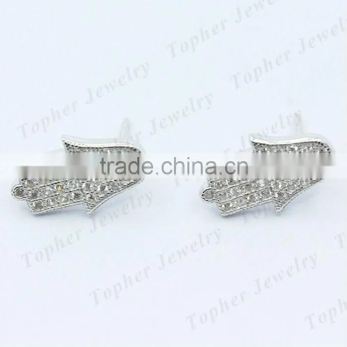 Silver hand shape stud earring zircon stone rhodium plated factory direct sale