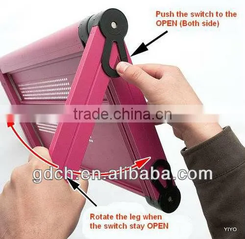 Portable folding laptop swivel table with adjustable height