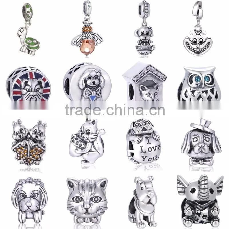 Blooming Royal Flower Pendant oxidized 925 silver charm custom made charms wholesale New design ring Pendant Fit for Bracelet