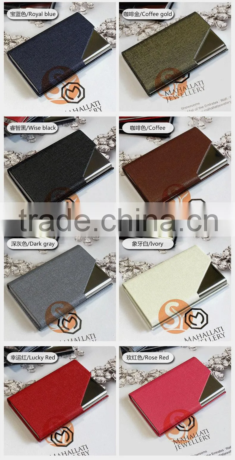 Black blocking RFID PU leather credit card case and business name card holder with customized engraving LOGO
