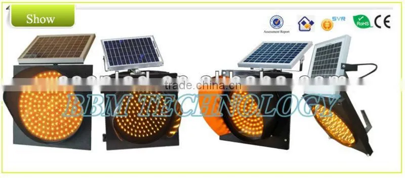 300mm Solor powered yellow flashing traffic light
