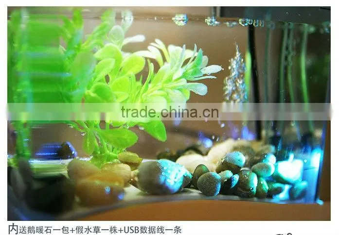 Mini Aquarium Fish Tank Penholder With Desktop LED Clock