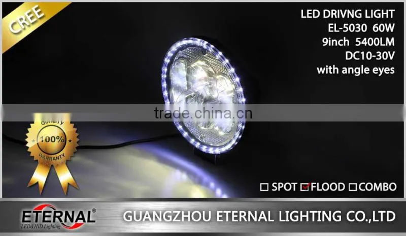 9in 60W high power round transportation equipment vehicles led driving headlight car automotive led working light