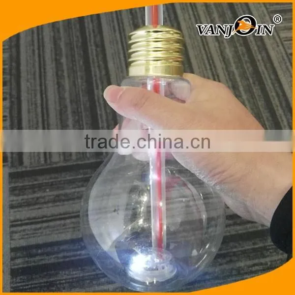 Factory supply Golden Screw Cap Wholesale Light Bulb Shape Plastic Juice Beverage Bottle