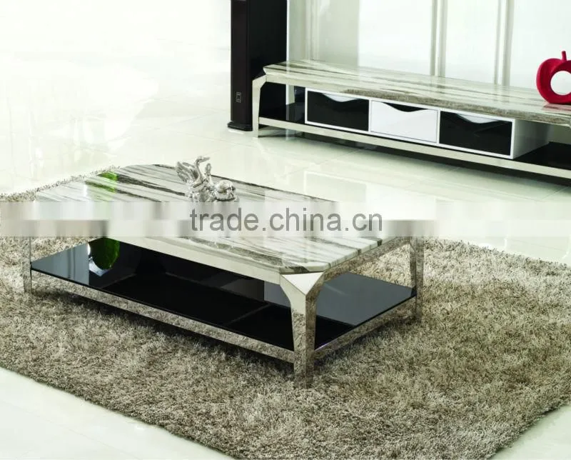 Rectangular Dining Table with marble Top Metal Legs, Silver Finish TH335