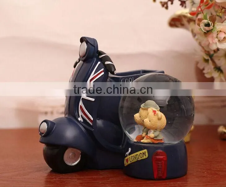 Resin motorcycle with couple bear cheap snow globes wholesale