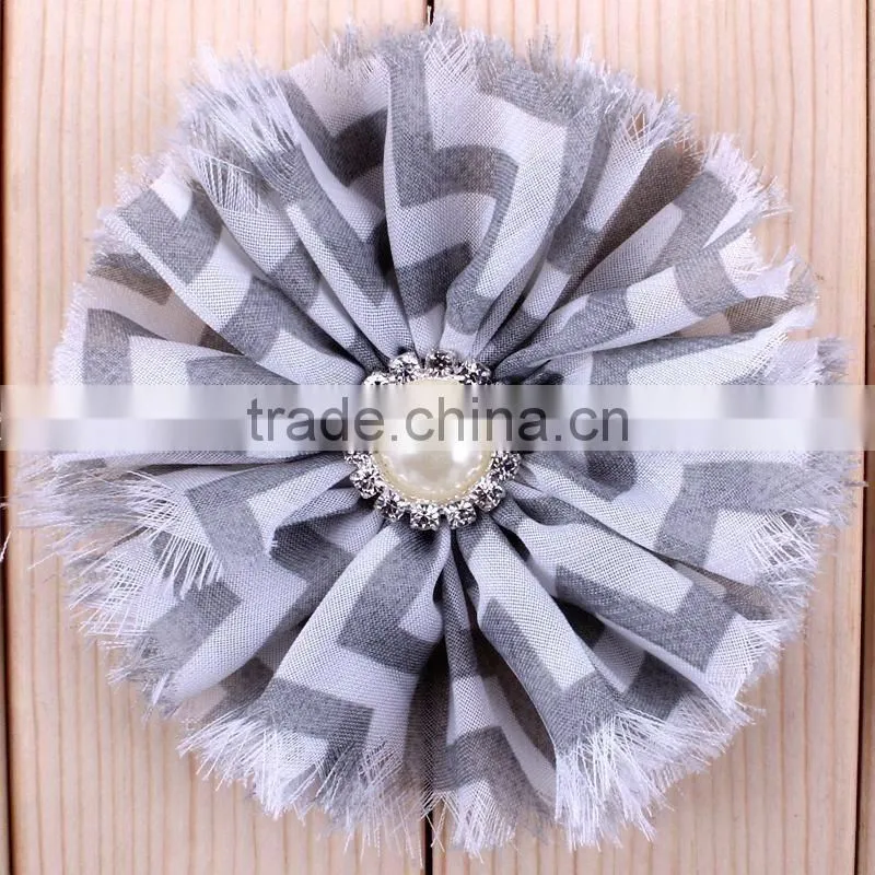 handmade fraying chiffon flower with pearl beads center for kids hair accessories for baby girl