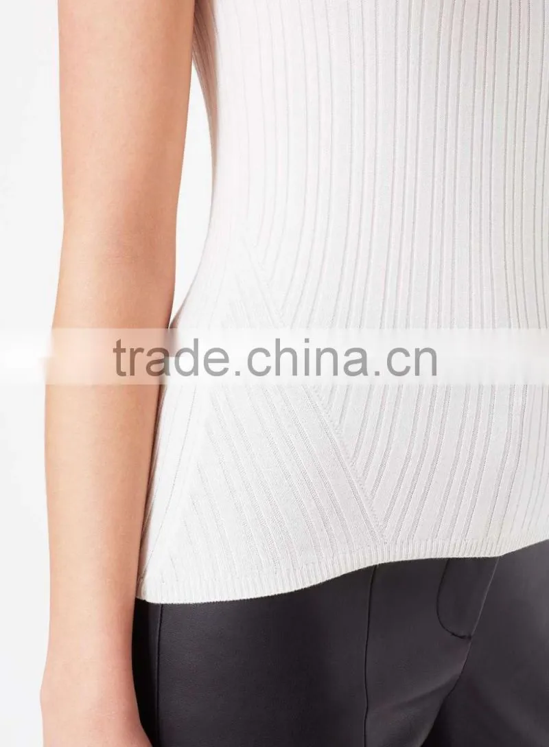 2016 Fashion Cream Sleeveless Knit Rib Tank Top HST8046