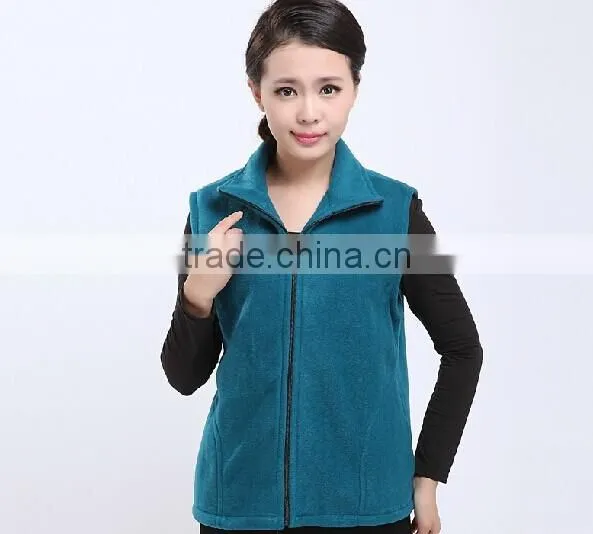 Ladies Women Cheap Thin 100% Polyester Polar Fleece Vest With Embroidery Design