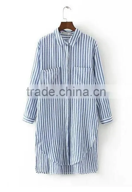 Runwaylover EY2325B Simple fashion style casual bf shirt lady long sleeve striped blouse