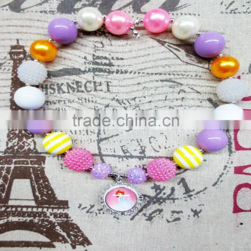 Turquoise Acrylic Bead Princess Chunky Necklace with pendant