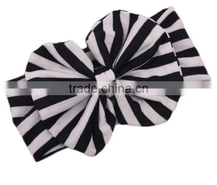Latest fancy elastic soft stripe cotton bow tie custom children headband rabbit ears bowknot hair tie headband