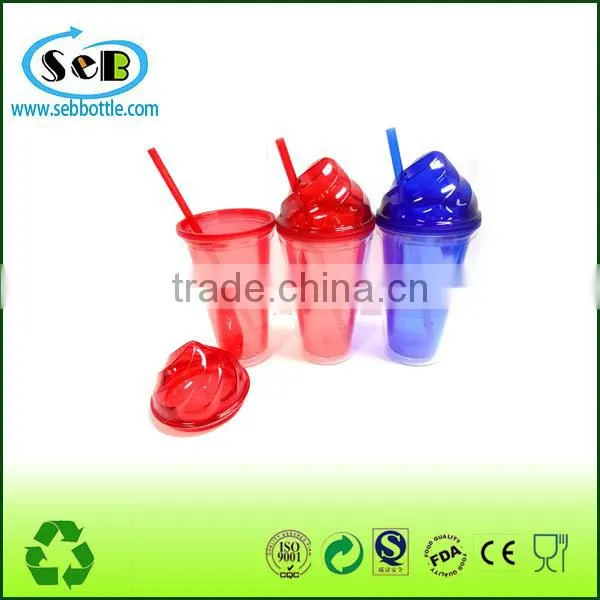 High Quality Summer Drinkware Wholesale Double Wall Plastic Tumbler with Straw Lid