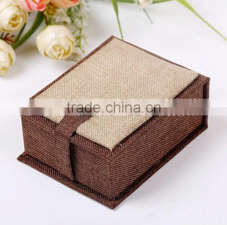 High Quality Natural Linen Fabric Paper Gift Storage Box Jewelry Bracelet Bangle Necklace Earrings Set Case Box