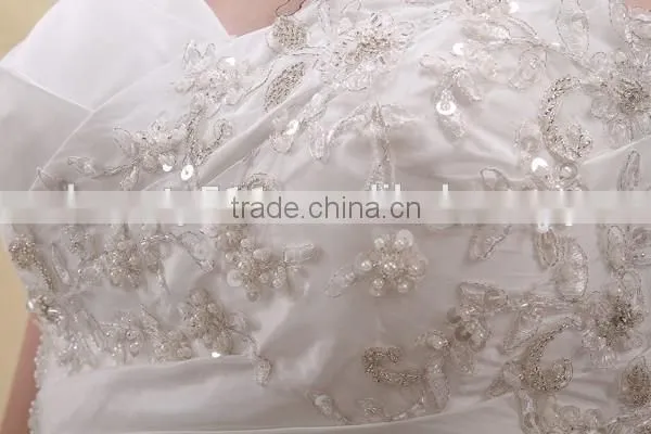 A-Line Taffeta Pearl Beaded Strapless Long Trail Gown Wedding dress AS00702