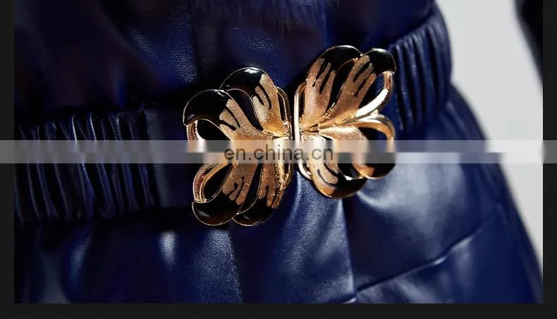 Hot selling winter short real leather down coat with fur collar