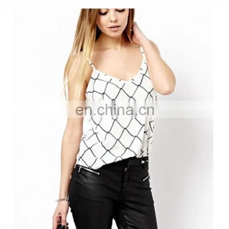 wholesale uk sleeveless plaid adjustable shoulder strap ladies fancy tops
