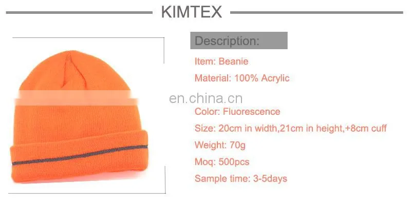 2017 New Design Fluorescence Winter Hat,Beanie with reflective stripe