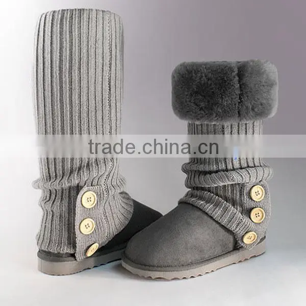 Fashion knit snow boots knee high fur boots for women