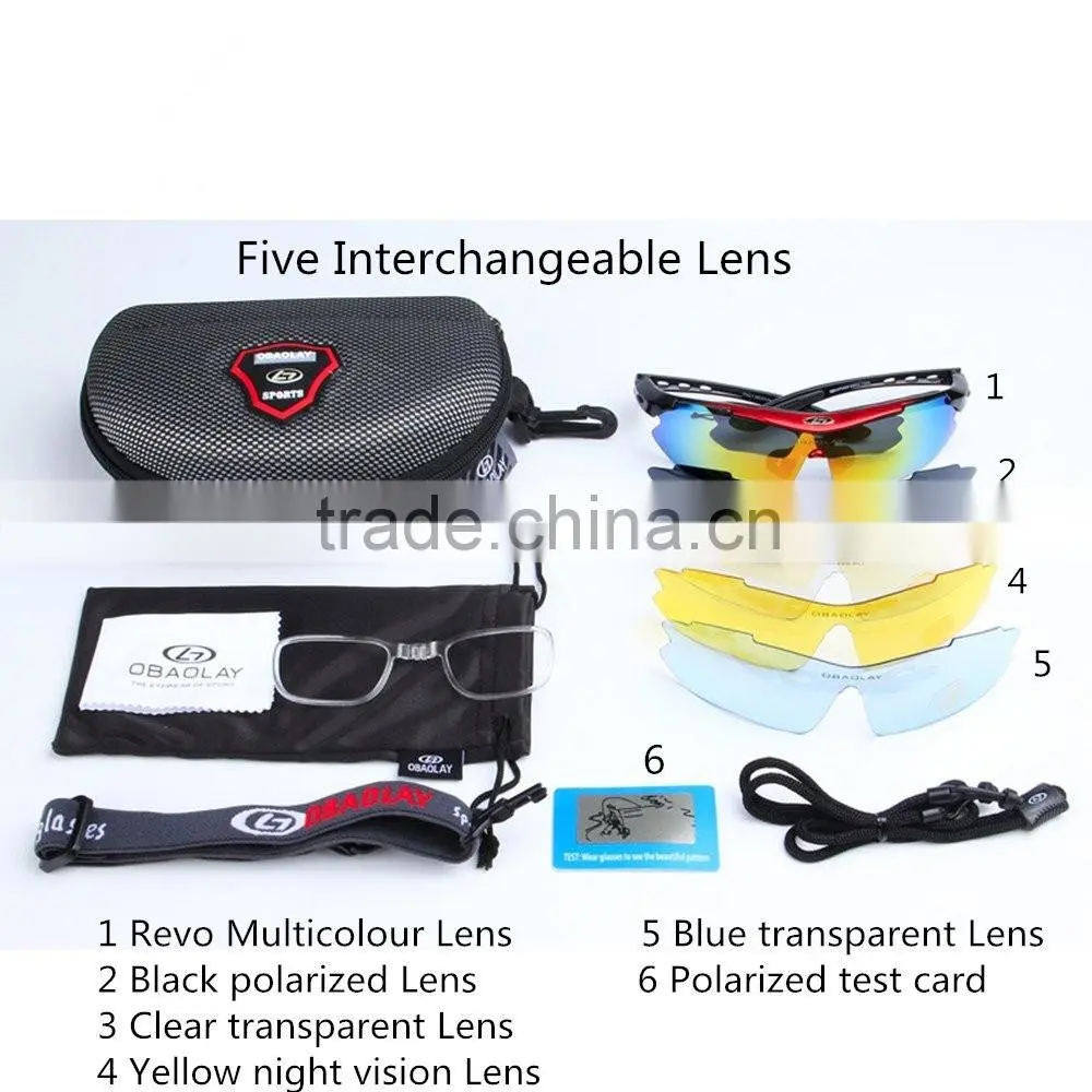 Polarized Sports Sunglasses with 5 Set Interchangeable Lenses for Biking Fishing Running Driving Golf Baseball