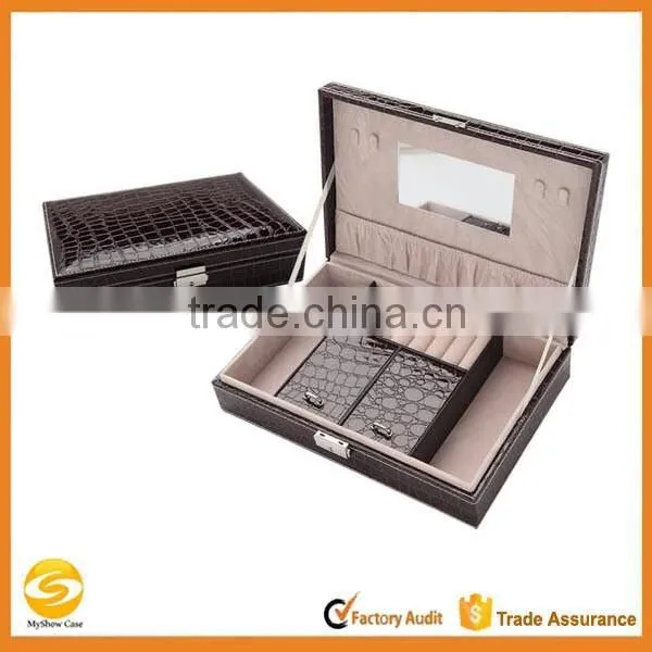 black crocordile leather personalized travel watch case jewelry case,black leather travel,OEM Black jewelry travel display cases