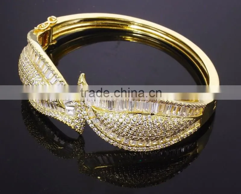Exclusive Design Alibaba com Baguette Cut CZ New Bridal Jewelry Leaf Shape Bangle