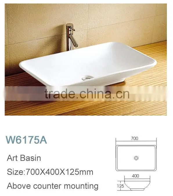 Alibaba bathrooms design countertop rectangular white ceramic art basin