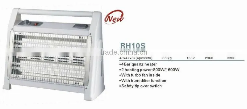 3heating1800W safety tip over switch/with turbo fan inside/ humidifier function/convect function/electric heater quartz heater