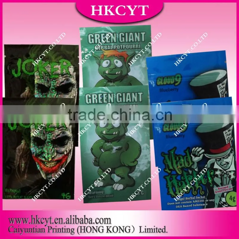 custom printed herbal incense zipper bags