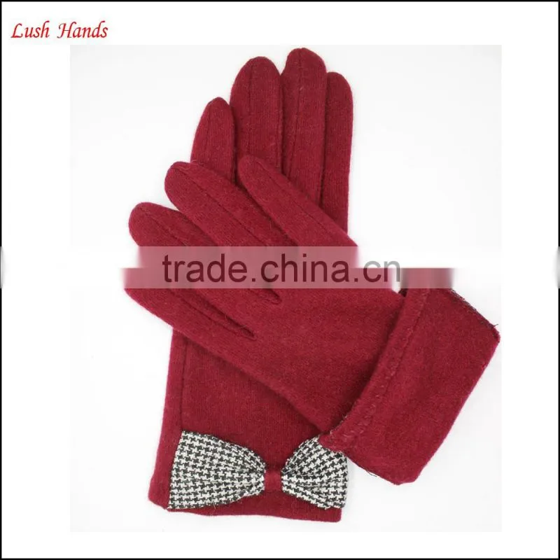 Lady's red spandex velvet warm gloves with supersoft polyester lining
