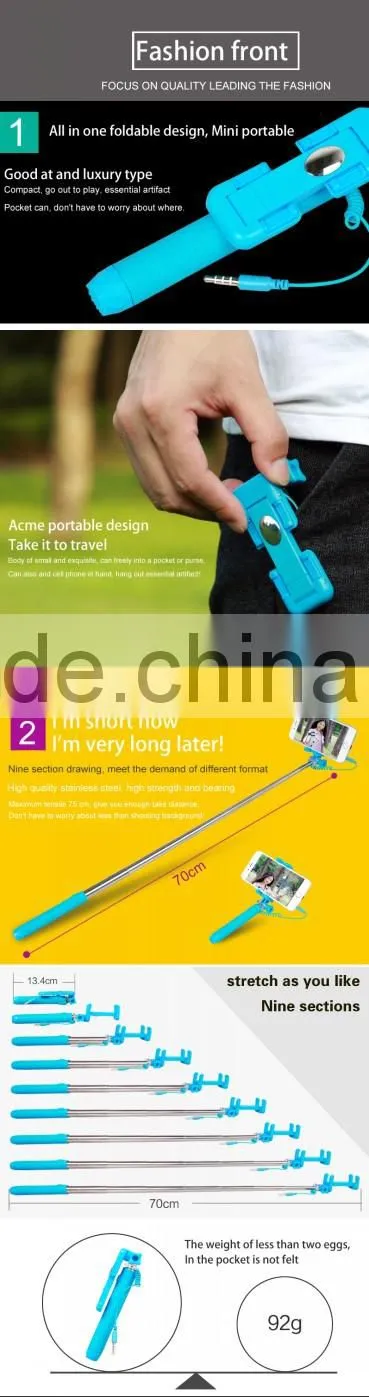 Fashion design self-pole monopod with cable take pole handled stick,Since the shaft