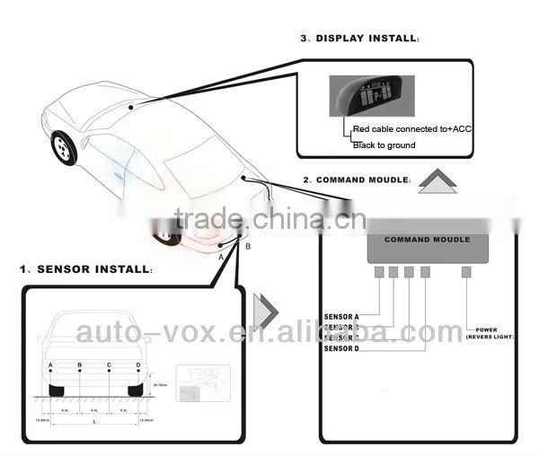 Car LED wireless ultrasonic reversing sensor with backup radar