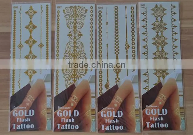 2015 NEW arabic temporary tattoos face jewelry sticker golden tattoo 7.5*23cm