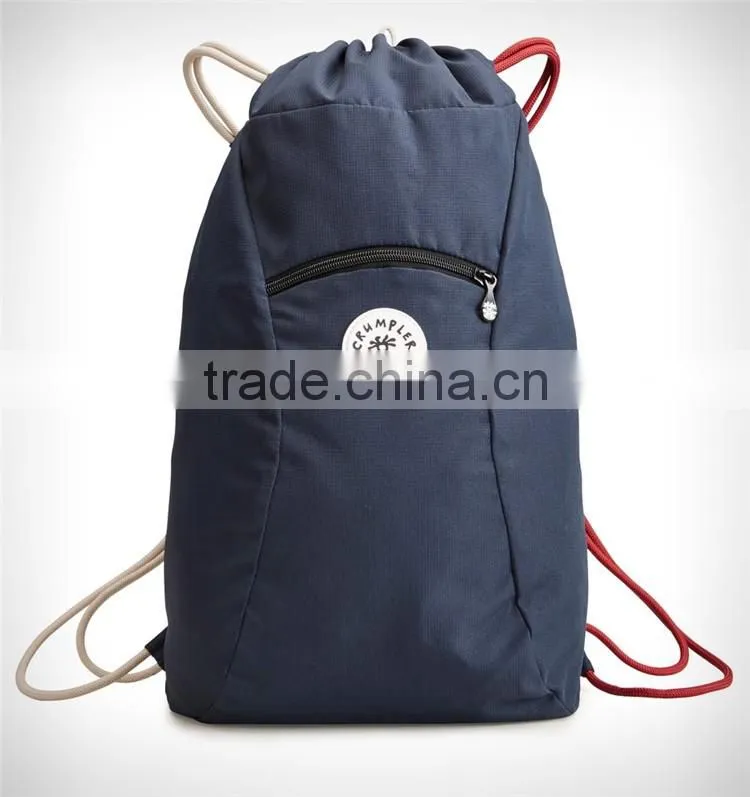 custom your logo khaki polyester gym bag drawstring backpack