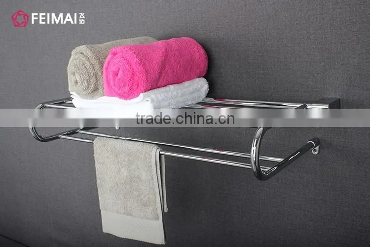 Wall Mounted Brass Zinc Alloy Chrome Plated Towel Shelf Rack Bar
